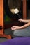 Pose for meditation. Asana for concentration. Gong