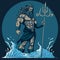 Poseidon vector art. Greek mythological god of water. Lord of the sea and oceans