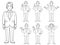 Poses of elderly businessman, Set of 7 types 1, line drawing