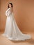 Posh wedding dress. Fashionable bridal gown with tender french lace and beads  long sleeves  tulle skirt. Contemporary design.