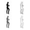 Posing bodybuilder silhouette Bodybuilding concept icon set grey black color illustration outline flat style simple image