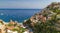 Positano houses and church with sea in background