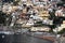 Positano. Panorama of the large beach and the village that climbs the hill