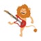 Positive brown lion standing and playing electric guitar