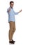 Positive casual man gesturing ok and presenting