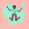 Positive character in colored clothes on an abstract stain background. A young cheerful African girl runs, dances, jumps,