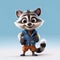 Positive cheerful raccoon 3D illustration. Raccoon toy.