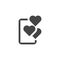 Positive communication on mobile phone icon. Abstract smartphone and hearts pictogram in flat style