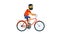 Positive cyclist rides a bike. Flat cartoon character