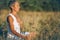 Positive Energy Meditation â€“ Mindful Woman Meditating Outdoors, Absorbing the Positive Energy