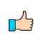 Positive feedback, thumbs up, like flat color line icon.