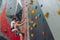 Positive girla and guy practising bouldering