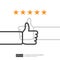 positive good review with hand thumb up symbol on social media. five stars service or product rate recommendation opinion and