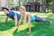 Positive healthy couple having an outdoor workout