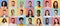 Positive Multiethnic People Faces Collage Over Different Colored Backgrounds, Panorama