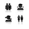 Positive and negative emotions drop shadow black glyph icons set