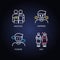 Positive and negative emotions neon light icons set