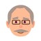 Positive Old Man in Glasses Face Flat Vector Icon