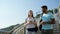 Positive pleasant couple going downstairs