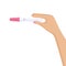 Positive pregnancy or ovulation test in woman hand. Flat vector illustration
