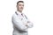 Positive Professional Confident Male GP Doctor Posing in Doctor\\\'s Smock And Endoscope And Hands