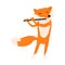 Positive red fox standing and playing flute vector illustration