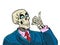 The positive skeleton of a businessman like a thumbs up. Good business, positive dead man, business survival in a