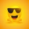 Positive, Smiling Satisfied Emoji with Sunglasses Showing Double Thumbs Up on Yellow Background - Vector Symbol Design for Web