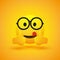 Positive, Smiling Satisfied Mouth Licking Nerd Emoji with Glasses Showing Double Thumbs Up on Yellow Background