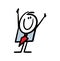 Positive stickman in a business suit pulls his hands up and shows a gesture of approval.