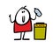 Positive stickman throws a plastic bottle into a dumpster. Vector illustration the character follows the rules of income