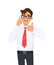Positive young business man in formal speaking/talking on the mobile, cell or smart phone. Person gesturing, making thumbs up sign