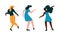 Positive Young Girl Dancing Moving Hands and Legs to Music Rythm Vector Set