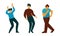 Positive Young Guy Dancing Moving Hands and Legs to Music Rythm Vector Set