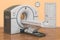 Positron Emission Tomography, PET scanner in room. 3D rendering