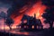 Post-apocalypse, fire, night, red clouds, victorian style