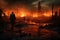 Post apocalypse landscape, apocalyptic scene with survivors and fire