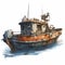 Post-apocalyptic Boat: Aggressive Digital Illustration With Realistic Watercolor Style