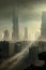 Post apocalyptic city showing a lonely and deserted street vertical view generated by ai