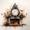 Post-apocalyptic Clock And Pumpkins: Haunting Elegance In Watercolor