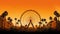 Post-apocalyptic Ferris Wheel And Palm Trees In Orange And Amber