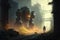 post-apocalyptic industrial wasteland ruled by robots digital art poster AI generation