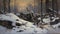 Post-apocalyptic Motorcycle Painting In American Tonalist Style On Snowy Road