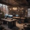 A post-apocalyptic office where employees repurpose discarded materials to create their workspaces and tools1