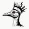 Post-apocalyptic Ostrich Head With Crown: Charming Hieratic Visionary Illustration