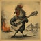 Post-apocalyptic Rooster: A Fiery Cumbia Band Cover Disc Illustration