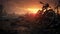 Post-apocalyptic Sunset: Ruined Bicycle In Atmospheric Landscape