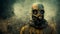 Post apocalyptic survivor in gas mask. Environmental disaster, armageddon concept.Digital art