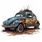 Post-apocalyptic Volkswagen Bug: Detailed Cartoon Illustration With Realistic Brushwork