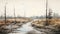 Post-apocalyptic Watercolor: Desolate Stream In Dutch Landscape